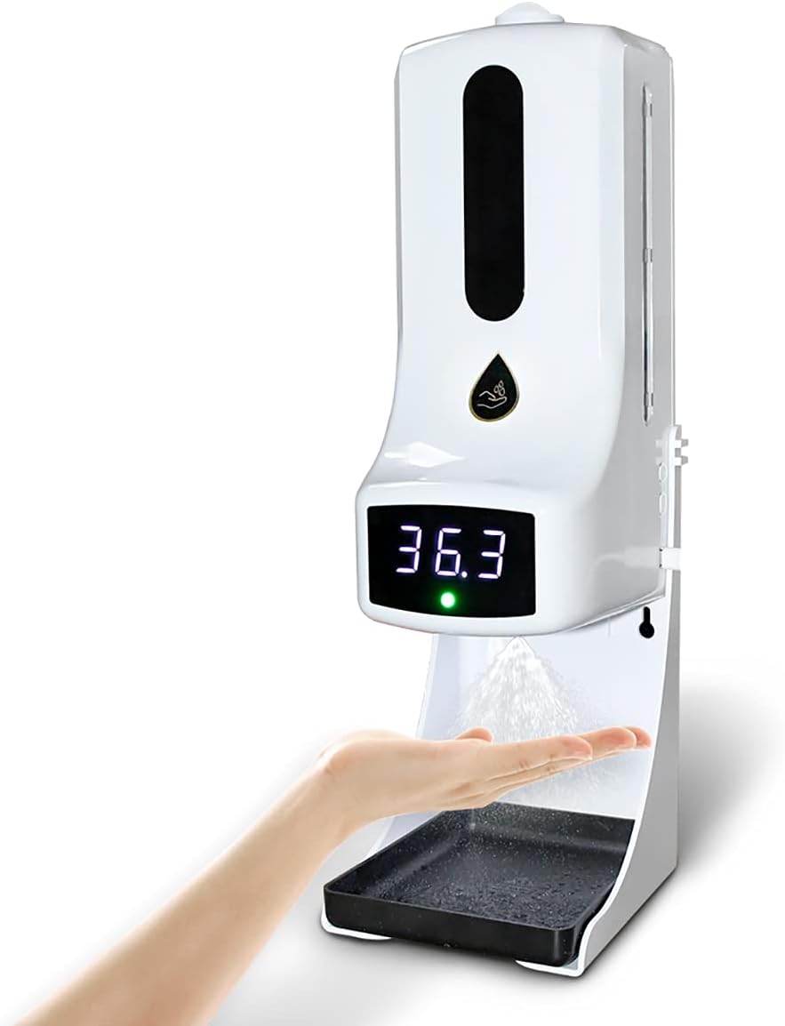 DX Automatic Hand Sanitizer Dispenser with Thermometer, Wall Mount Touchless Sensor Drip Sanitizing Station with Temperature Measurement, Perfect for Commercial Industrial Public Areas Pack of 2