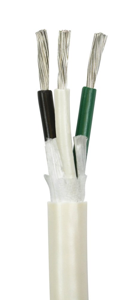 18/3 AWG UL Spec Triplex Round AC Marine Wire - Tinned Copper Boat Cable - 2 x 50 Feet (100 Feet Total) - White PVC Jacket