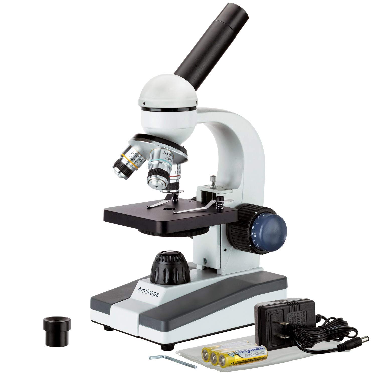 AmScope M150C-I 40X-1000X All-Metal Optical Glass Lenses Cordless LED Student Biological Compound Microscope Pack of 2