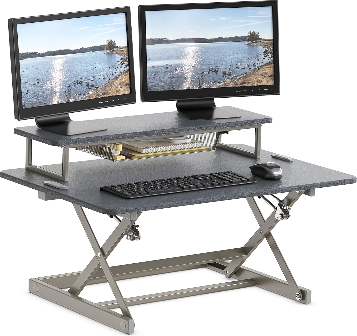 SHW 36-Inch Height Adjustable Standing Desk Sit to Stand Riser Converter Workstation, Black