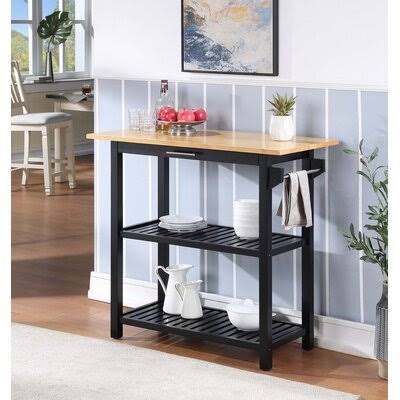 Janxiel 40'' Kitchen Island with Butcher Block Top Ebern Designs Base Finish: Black