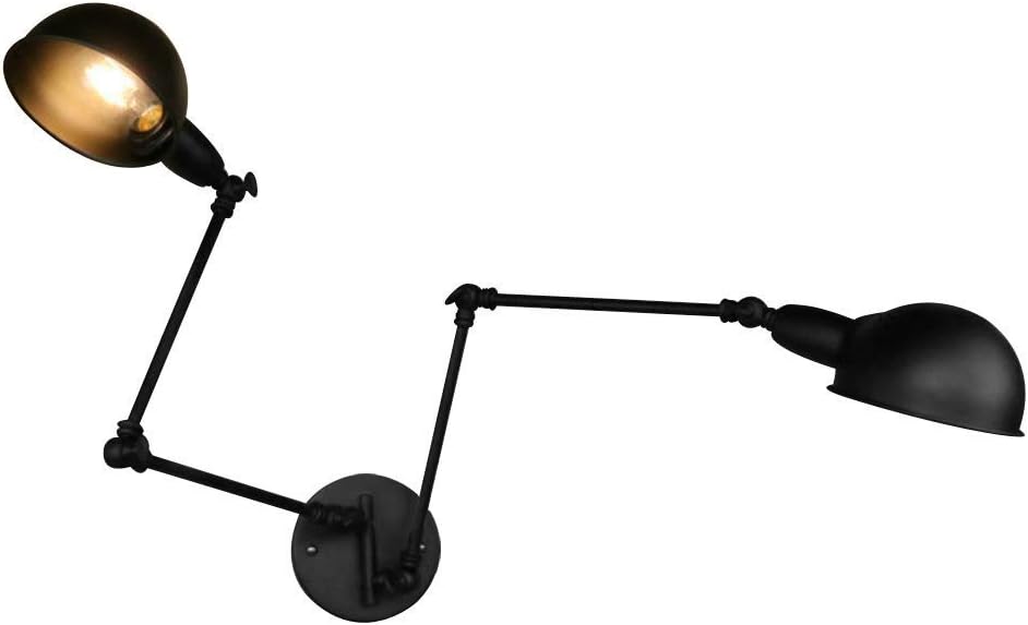ATC Black Retro Adjustable Wall Lighting Industrial Style Wrought Iron Long Arm Pole Wall Lamp Swing Arm Wall Mount Light Sconces (2 Sets)