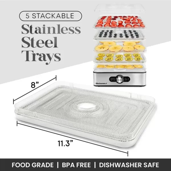 Dehydrators EFD-313B Programmable Food Dehydrator, Food Dehydrator, Adjustable Temperature Controls, Jerky Herbs Fruit Veggies Snacks, 6 Stainless Steel Trays(5 Stainless Steel Trays)