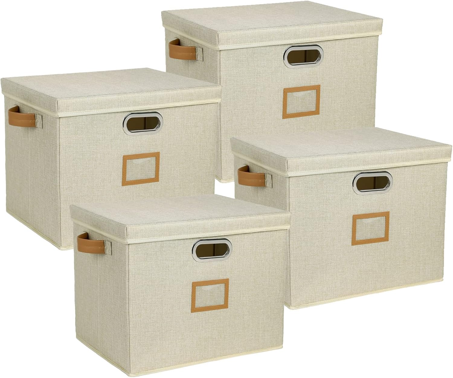 Foldable Large-Capacity Storage Bins with Lids and Metal Handle, Closet Organizers and Storage Bins for Living Room, Bedroom, Nursery, Closet, Dormitory or Office, 4-Pack