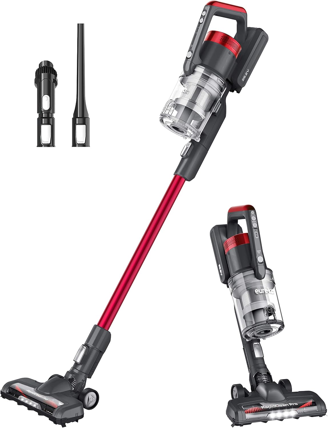 EUREKA LED Headlights, Efficient Cleaning with Powerful Motor Lightweight Cordless Vacuum Cleaner, Convenient Stick and Handheld Vac, Red