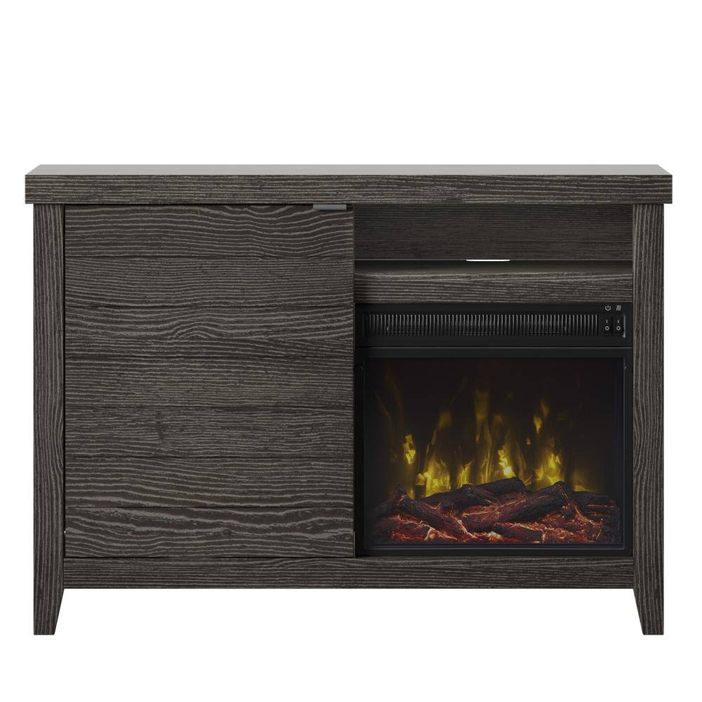 Twin Star Home 42 in. Media Mantel Freestanding Electric Fireplace with Louvered Door in Curtis Oak