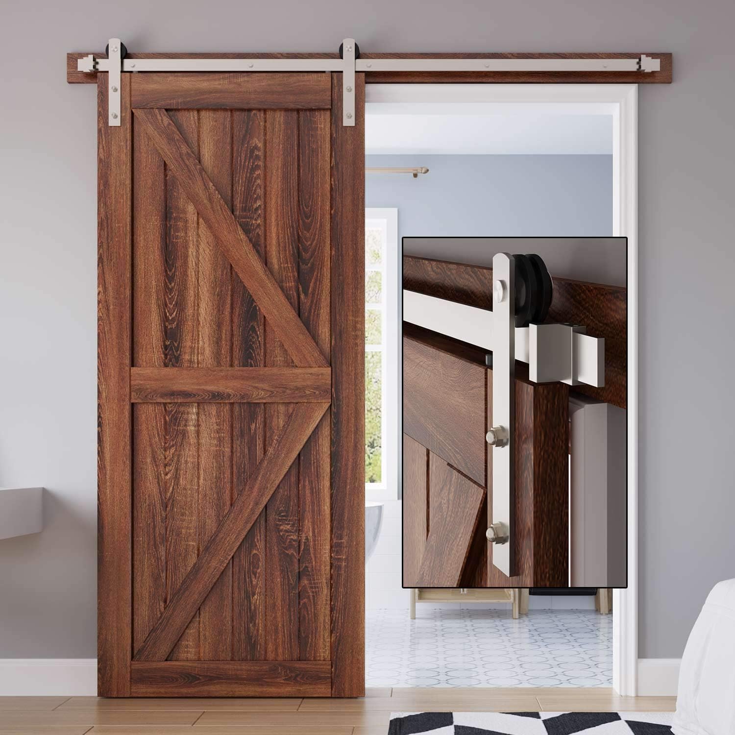 EaseLife 6.6 FT Brushed Nickel Sliding Barn Door Hardware Track Kit,Straight Pulley,Heavy Duty,Slide Smoothly Quietly,Easy Install (6.6FT Track Kit for 36