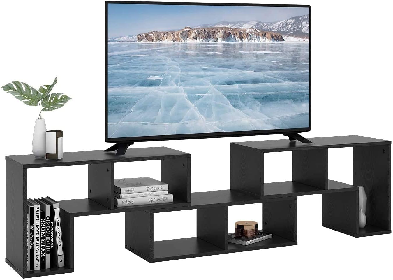 DEVAISE 3 Pieces TV Console Stand, Modern Entertainment Center Media Stand, TV Table Storage Bookcase Shelf for Living Room, Black