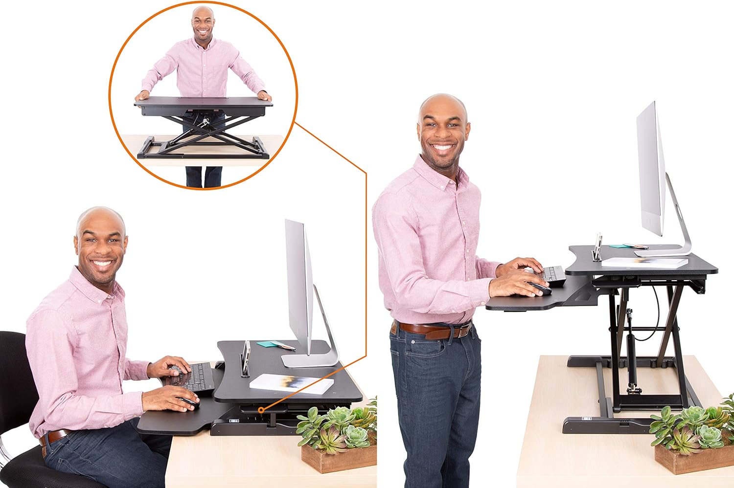 Flexpro Hero Corner Standing Desk Converter 37 Inch | Great for Cubicles & L-Shaped Desks | 2 Level Sit to Stand Workspace with Keyboard Shelf & Monitor Riser | Easily Sit or Stand (Black / 37 )