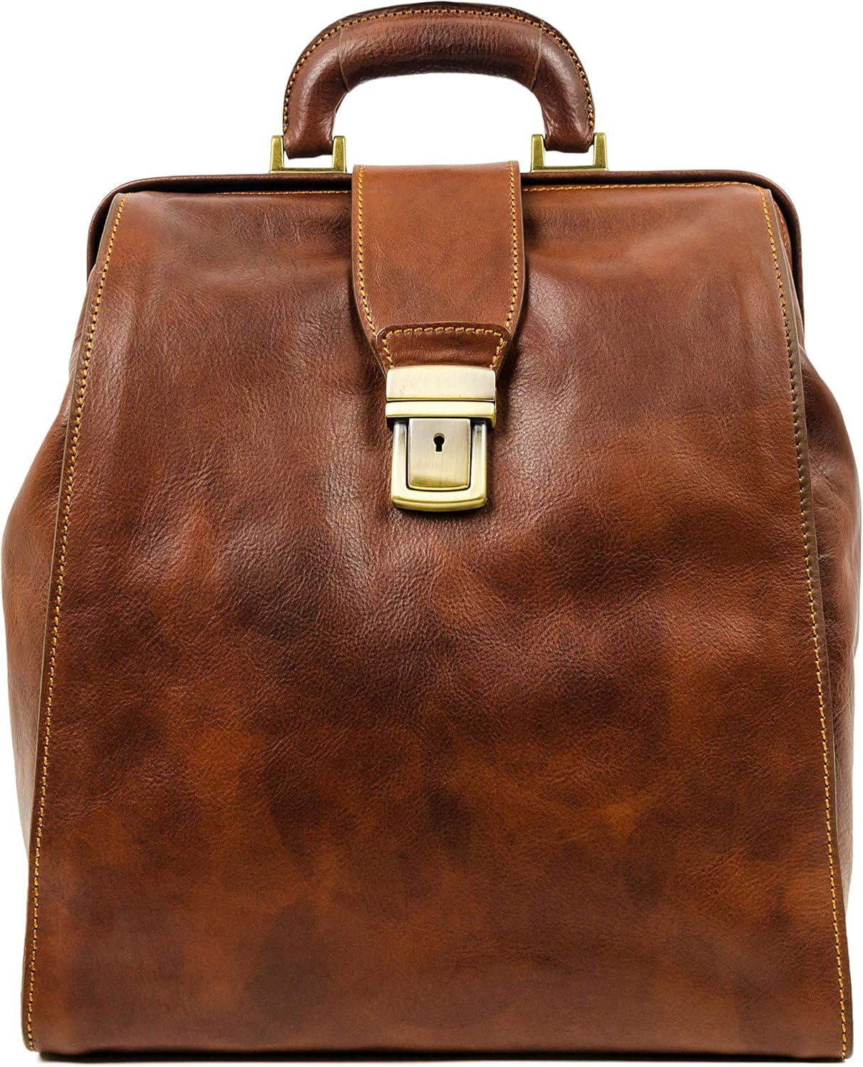 Leather Backpack Travel Bag Carry On Business Canvas Rucksack Brown Book Bag - Time