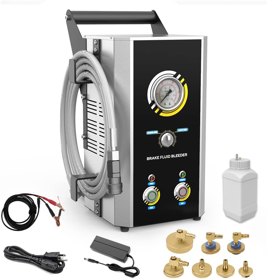 Brake Bleeder Kit Efficient Brake Bleeder Exchanger Safe Monitoring Vacuum Brake Bleeder with Fluid Transfer Pump,2 Pressure Modes,7 Master Cylinder Adapters,Fluid Shortage Protection 0~3 Bar 12V/110V