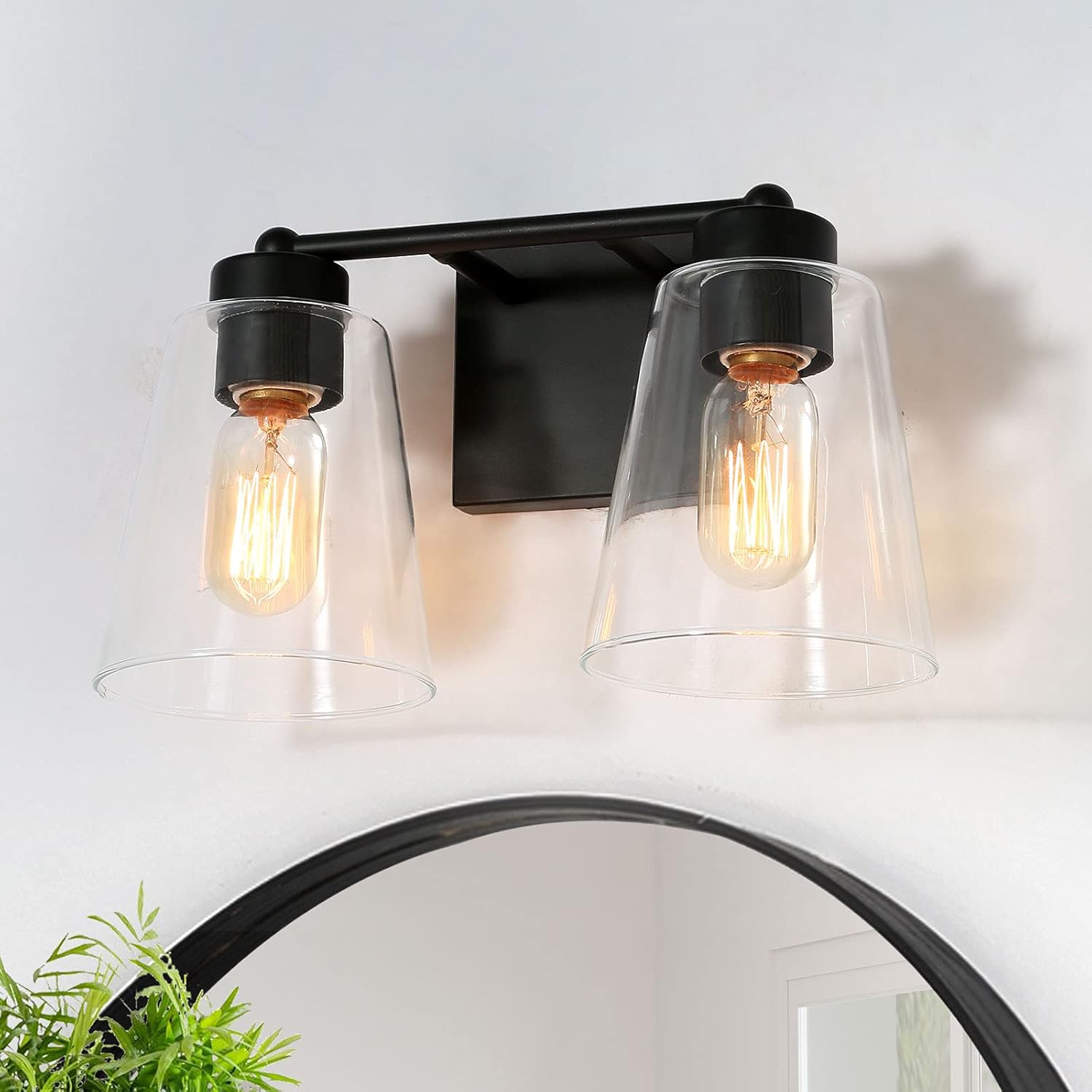 Bathroom Light Fixtures, 2-Light Black Vanity Lights for Bathroom, Farmhouse Rustic Vanity Lights with Clear Glass Shade（ 13&rsquo;&rsquo; L &times; 7&rsquo;&rsquo; W &times; 8&rsquo;&rsquo; H ）