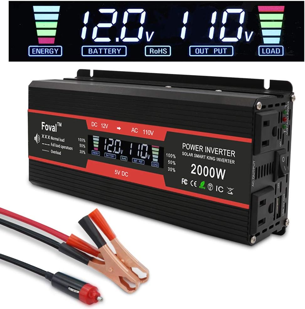 IpowerBingo Power Inverter 1000W/2000W Dual AC Outlets and Dual USB Charging Ports DC 12V to 110V AC Car Converter with Digital Display Pack of 2