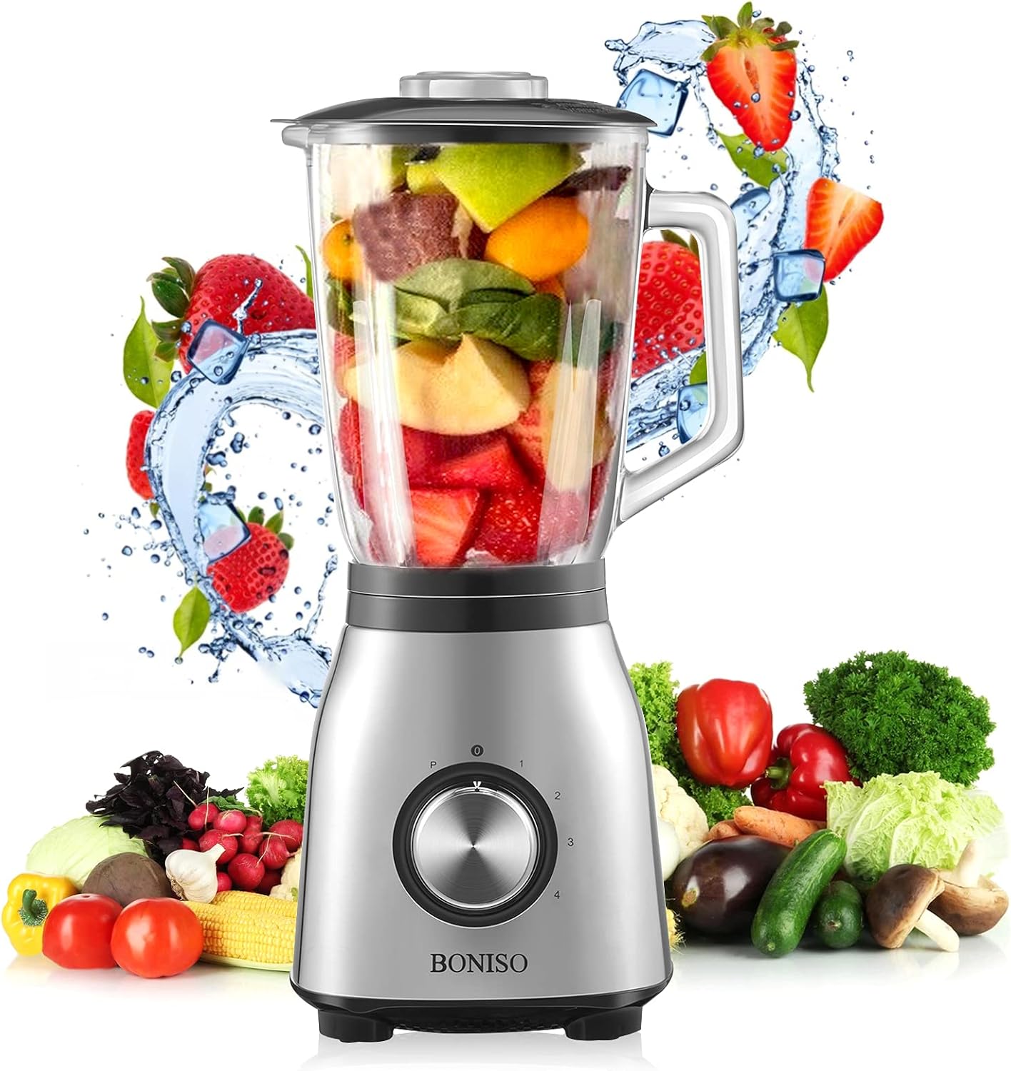 BONISO Countertop Blender High Speed Countertop Kitchen Food Mixer for Blend, Chop, Grind with1.5L/50oz Glass Jar, for Puree, Ice Frozen Fruit Crushing, Nuts Butter, Shakes and Smoothies Pack of 2