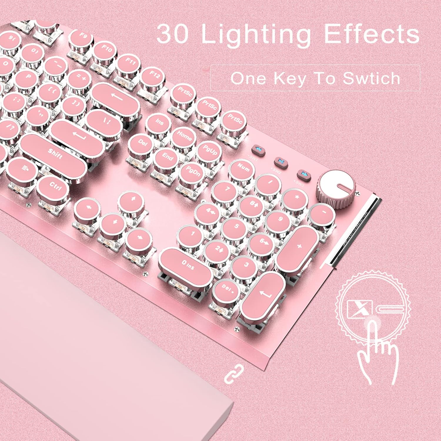 Pink Mechanical Gaming Keyboard with Mouse Combo Multifunctional Mouse Pad 104 Keys White LED Backlit Keyboard with Palm Wrist Typewriter USB Wired Gaming Keyboard for PC Mac Laptop (Blue Switch)