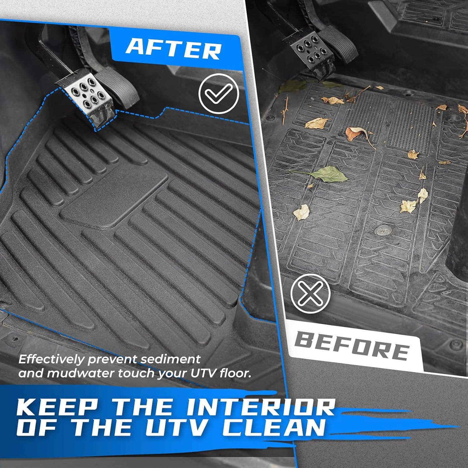 4pcs Ranger 1000 XP Crew Floor Mats, kemimoto TPE UTV Floor Mat Anti-Slip Front & Rear Floor Liner Compatible with Polaris Ranger Crew XP 1000 2017 2018 2019 2020 2021 2022 Accessories Slush Mat Set