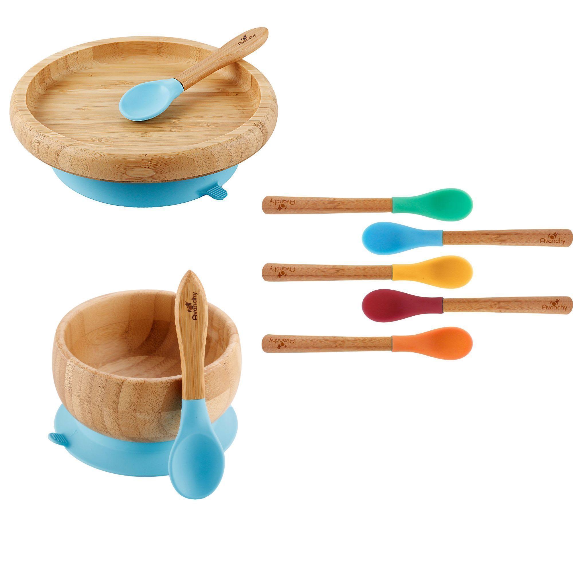 Avanchy Classic Rainbow Collections, 5 Pack Infant Spoons / Blue