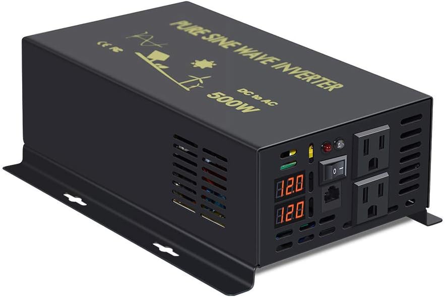 WZRELB 500W 12V 120V Pure Sine Wave Power Inverter with 2 AC Outlets Wired Remote Control (RBP-50012WR)