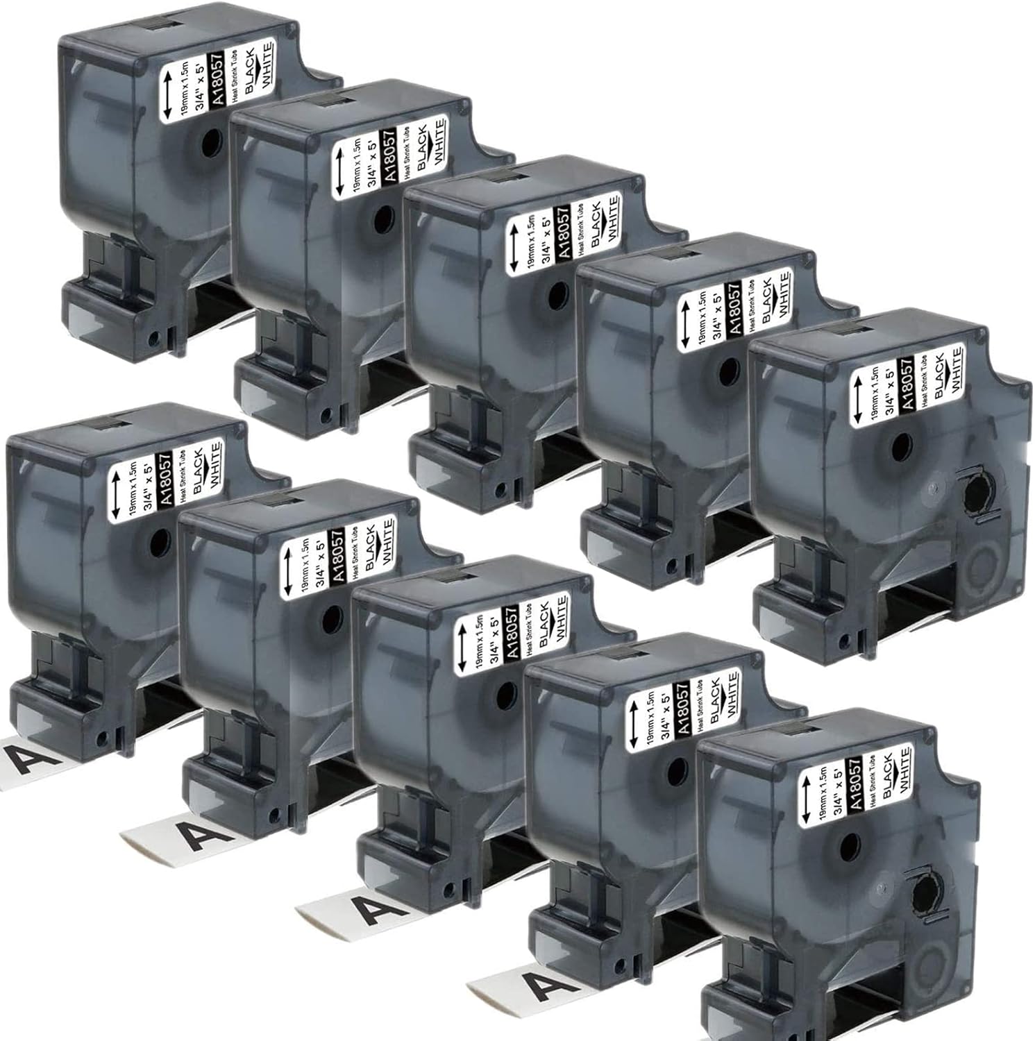 Aonomi 10-Pack Compatible Heat Shrink Tubes Tapes for DYMO 18057 3/4'' x 4.9' (19mm x 1.5m) for DYMO Rhino Label Maker 4200 5200 5000 6000 Industrial Label Maker, Black on White