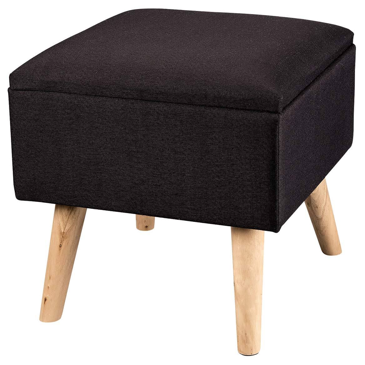 Oakridge Square Footstool Storage Ottoman with Hinged COVER, Black