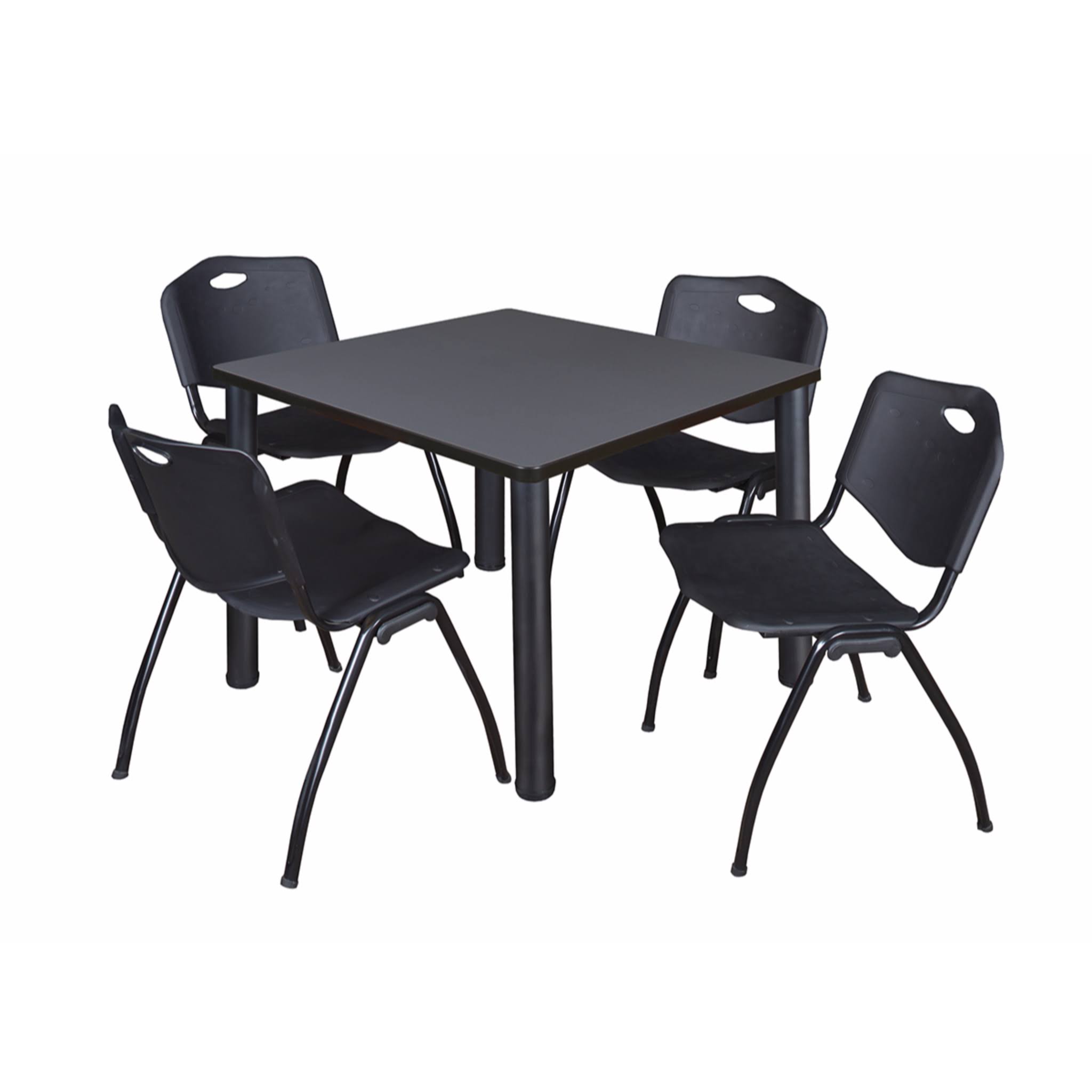 Regency Kee 36x22 Square Breakroom Table- Grey/ Black u0026 4 &M& Stack Chairs- Black