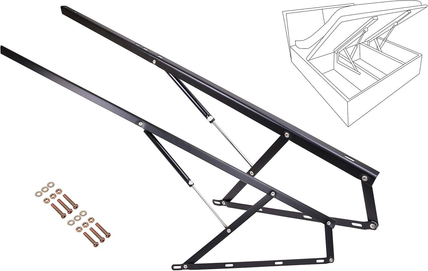 ECLV 5FT Gas Piston Bed Lift Mechanisms for Sofa Bed Box Storage King Queen Twin Space Saving DIY Project Hardware,Black