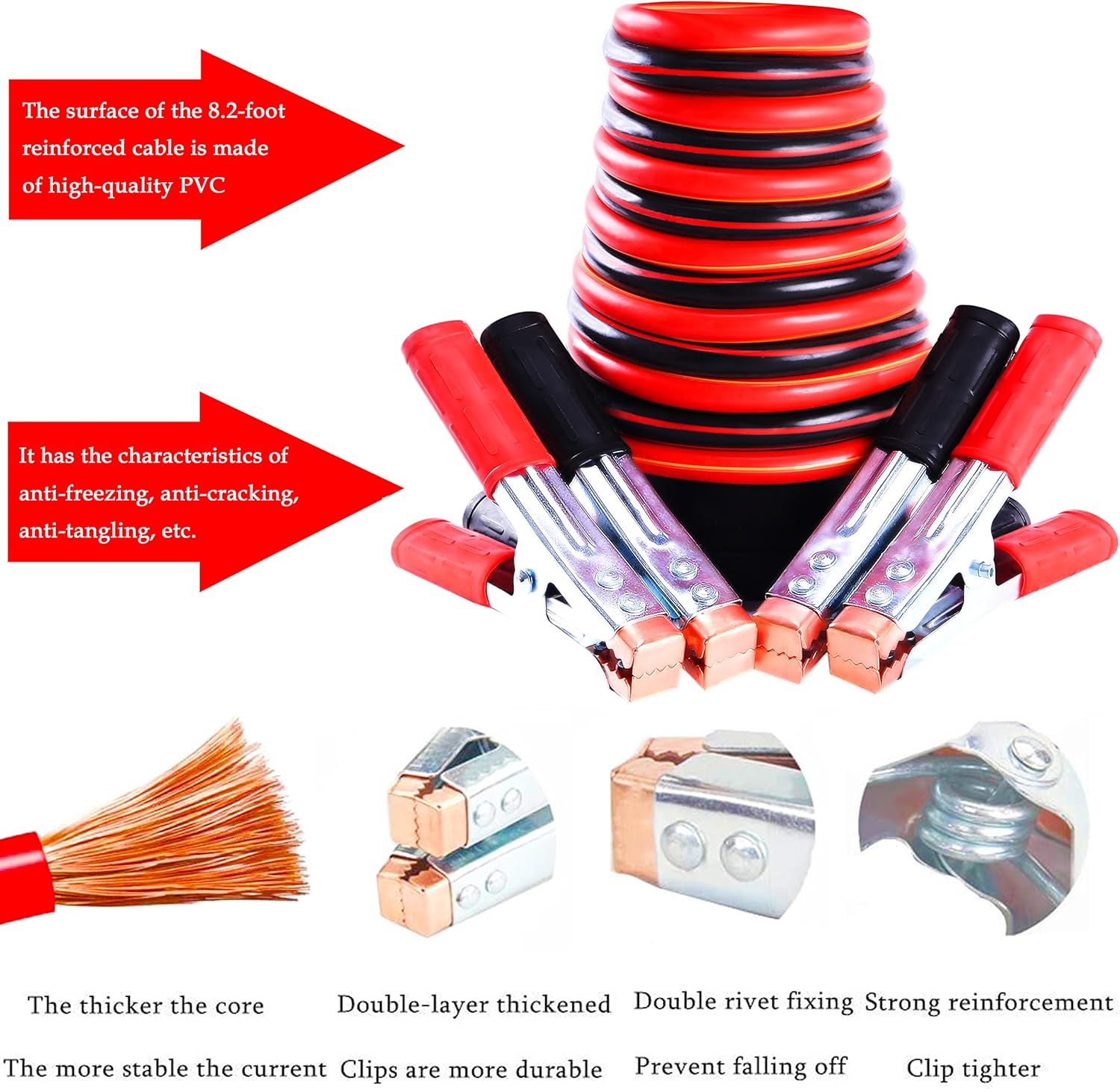 LIANXIN Roadside Assistance Emergency Kit - Multipurpose Emergency Pack Car Premium Road Kit Jumper Cables Set (8.2 Foot) Automotive Roadside Assistance 142 Pieces car Safety kit,Tow Strap,Tool Kit