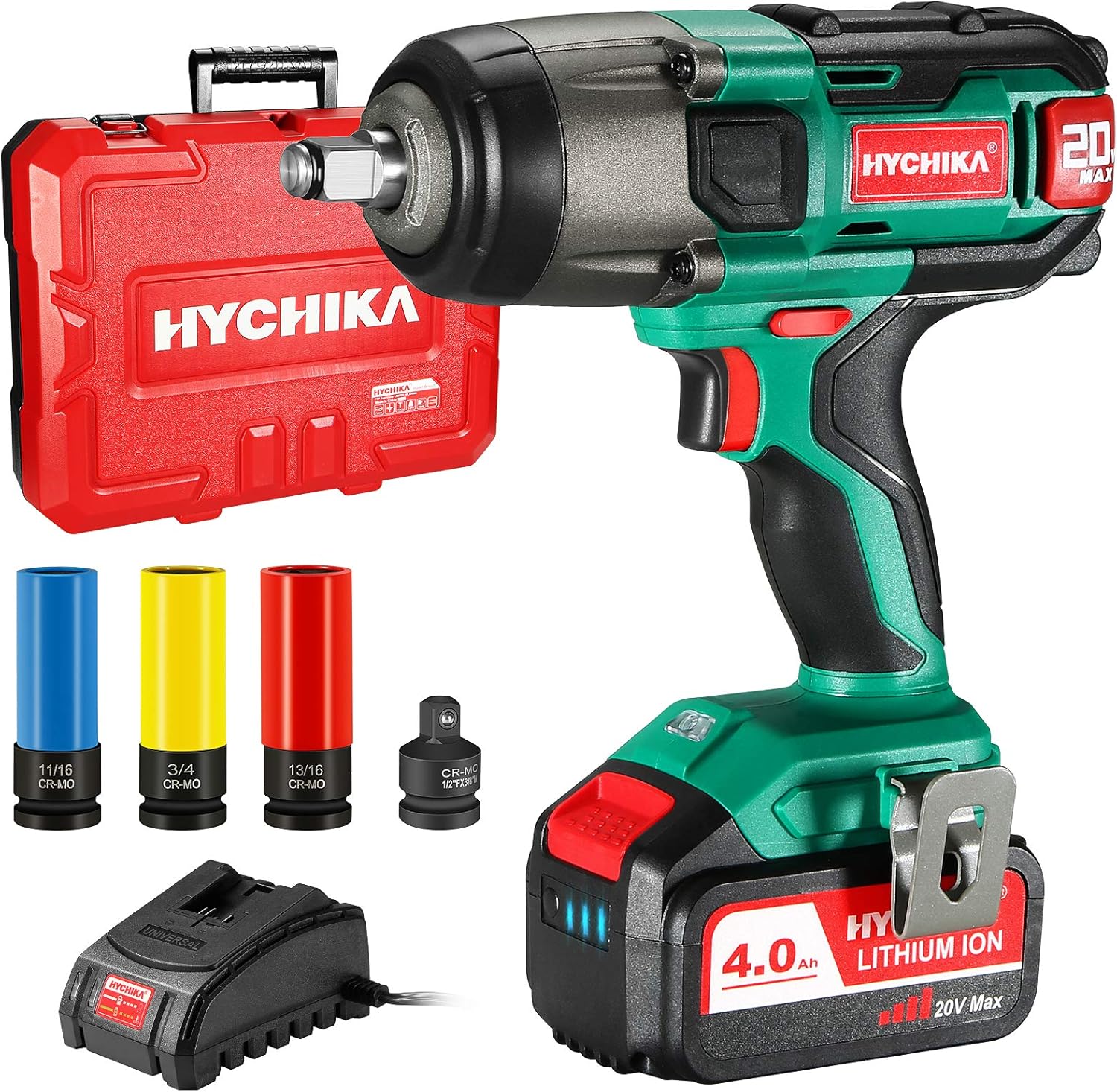Cordless Impact Wrench 20V Max, HYCHIKA 260 Ft-lbs Max Torque Impact Wrench, 1/2