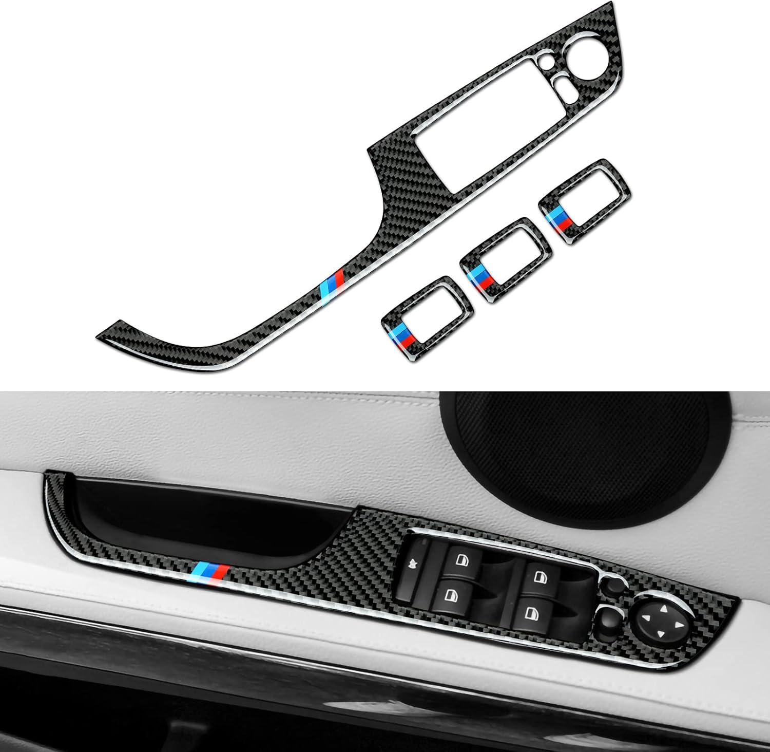 Car Window Lift Trim Switch Panel Sticker Decal Carbon Fiber Trim fits for BMW E90 E92 Interior Accessories (14.88