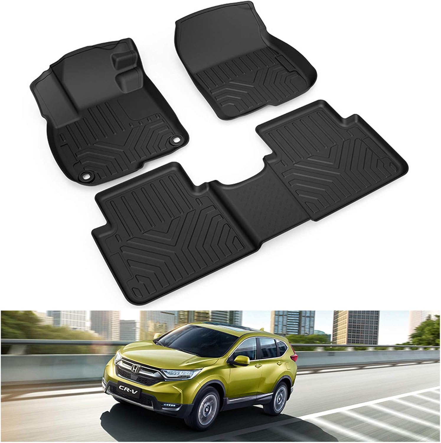 Kiwi Master Floor Mats Compatible for 2017-2022 Honda CR-V Accessories All Weather Mat Front & Rear 2 Row Seat TPE Slush Liners Set Black