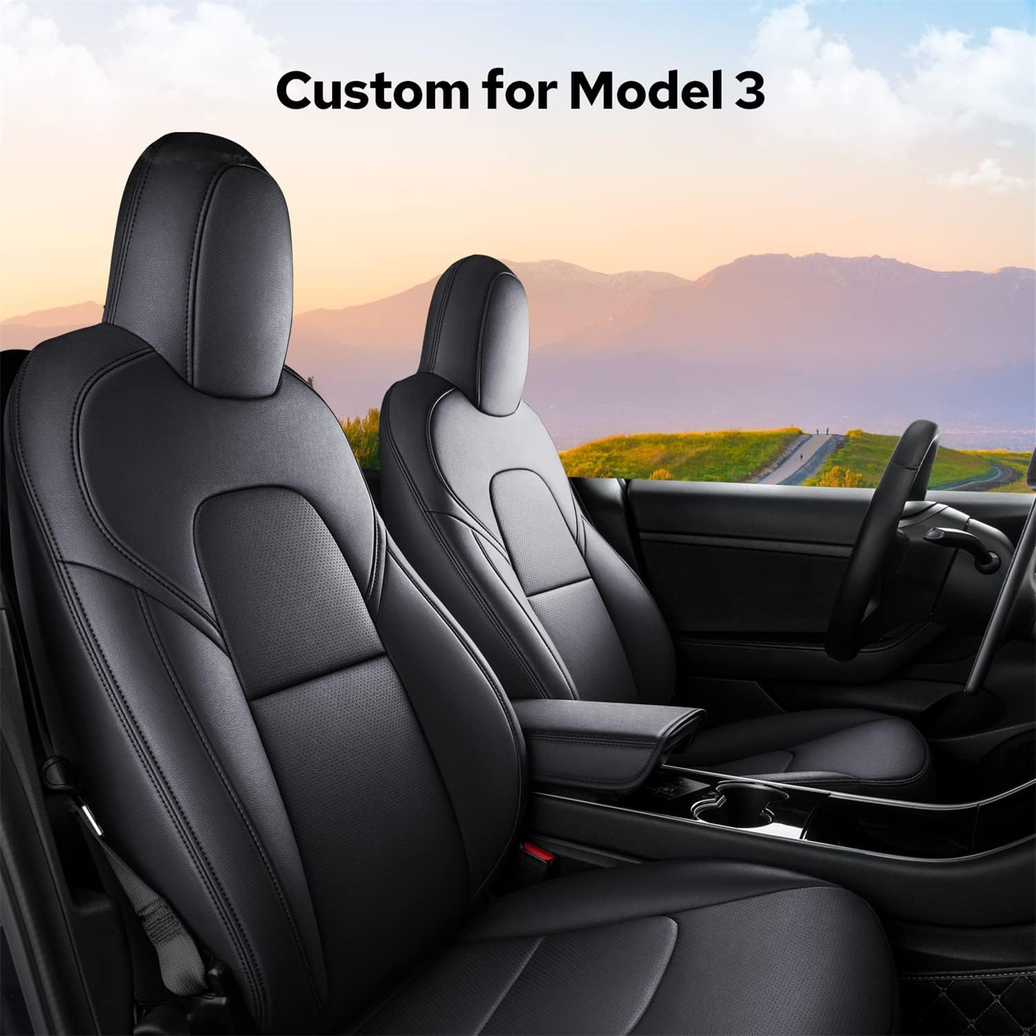 Custom Car Seat Cover for Tesla Model 3, Faux Leather Tesla Model 3 Accessories, Model 3 Seat Cover for Full Set Suitable for Tesla Model 3 2017 2018 2019 2020 2021 2022 (White)