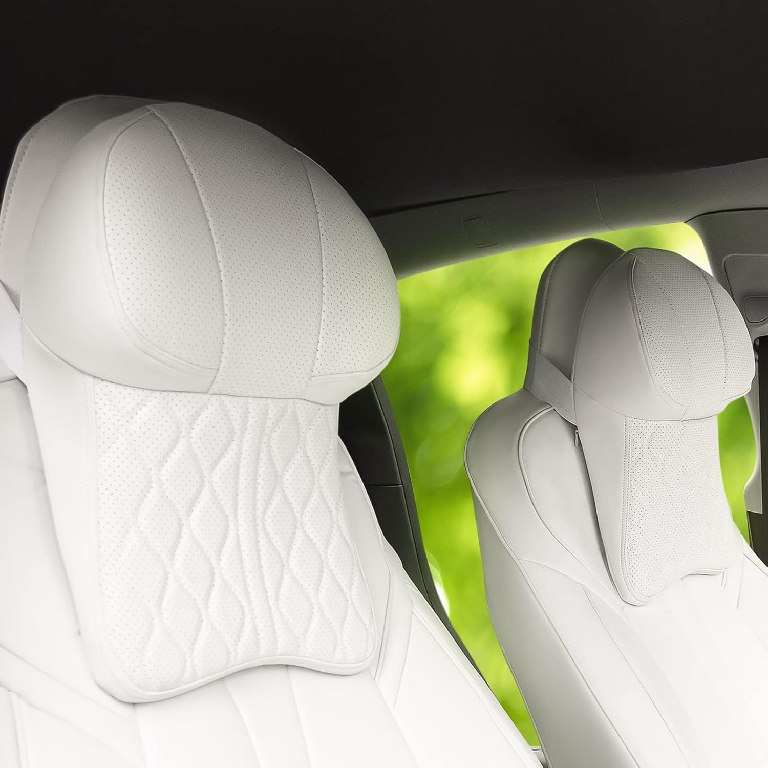 powoq Fit Tesla Seat Headrest Neck Pillow Car Neck Pillow Neck Support for Car Accessories, 2 PCS(Headrest Pillow, White)