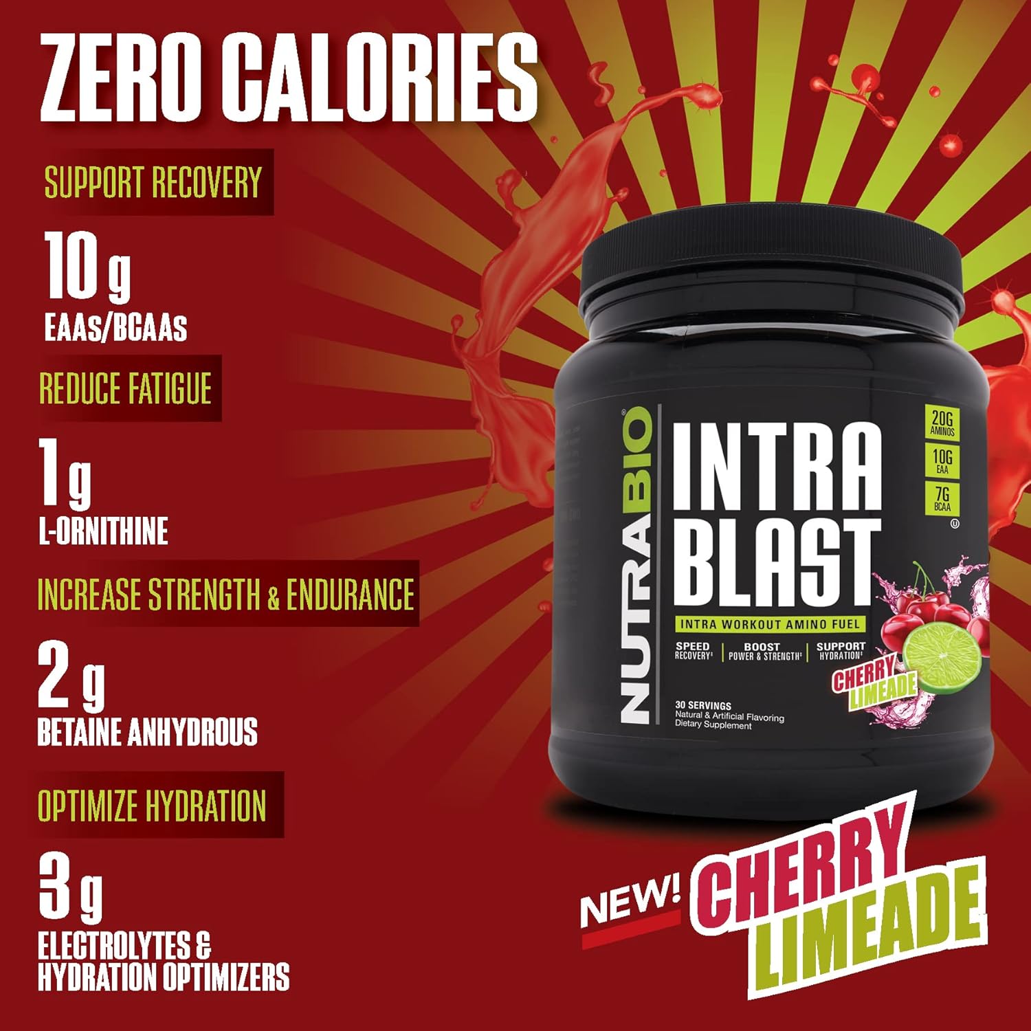 NutraBio Intra Blast - Advanced Electrolyte Performance Matrix - Amino Acid, EAA/BCAA Formula - Non-GMO, Gluten Free, Intra and Pre Workout Powder - 30 Servings - Cherry Limeade Pack of 2