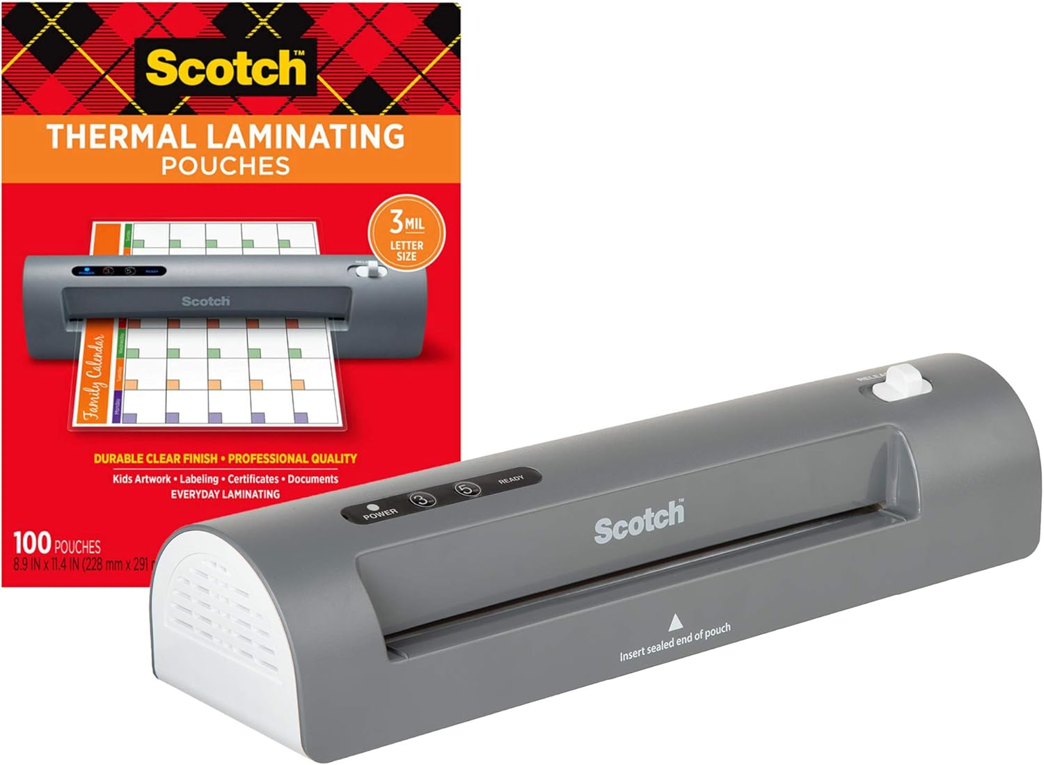 Scotch Thermal Laminator and Pouch Bundle, 2 Roller System, Laminate up to 9