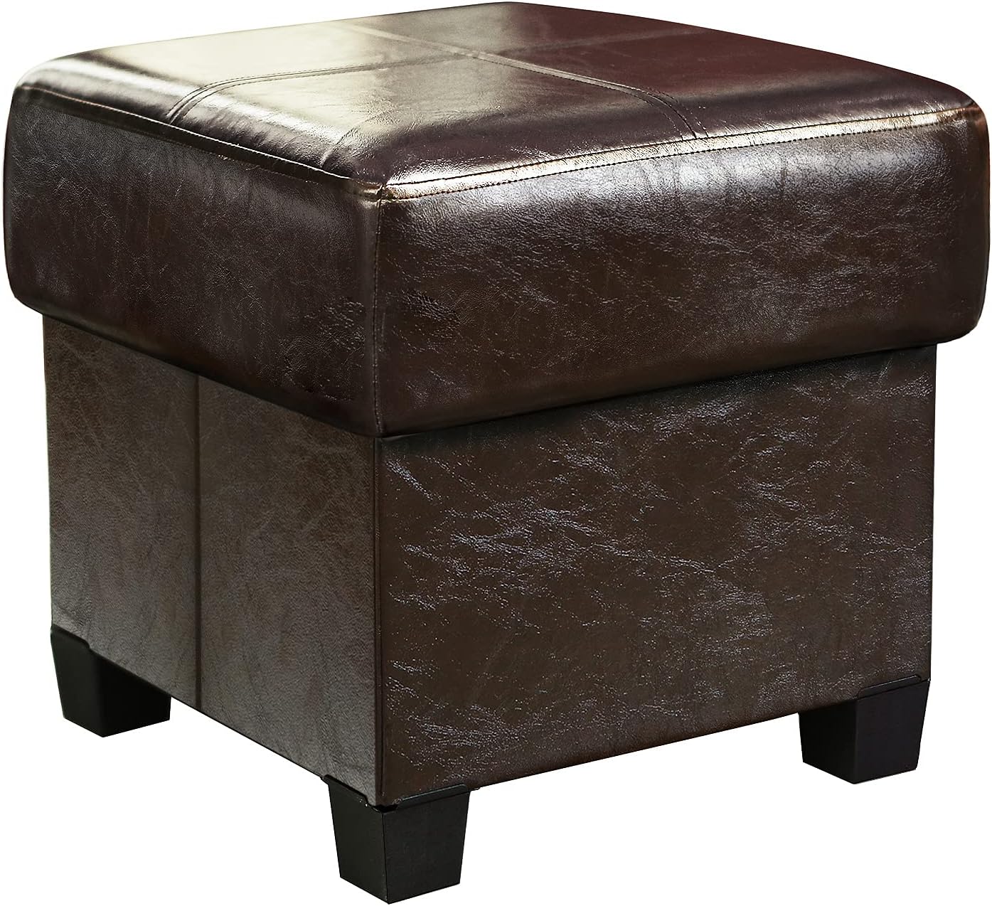 GLAXYFUR Squere PU Leather Storage Ottoman Cube Foot Rest | Brown Pack of 2