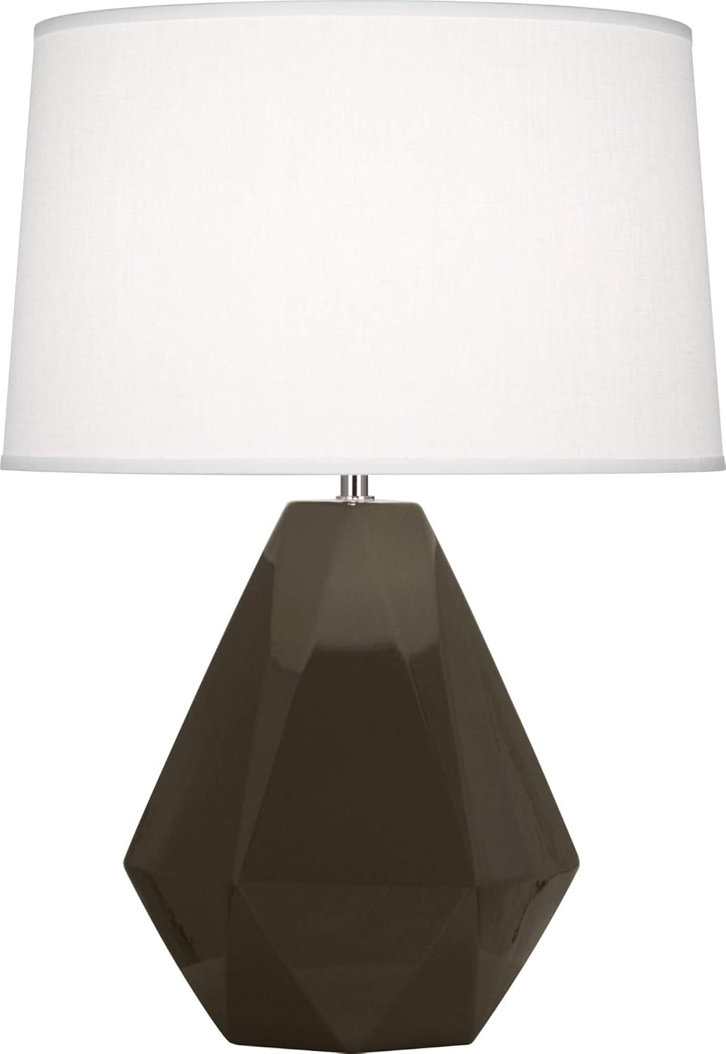 Robert Abbey 932 Lamps with Oyster Linen Shades, Polished Nickel Accented Lily Glazed Ceramic Finish
