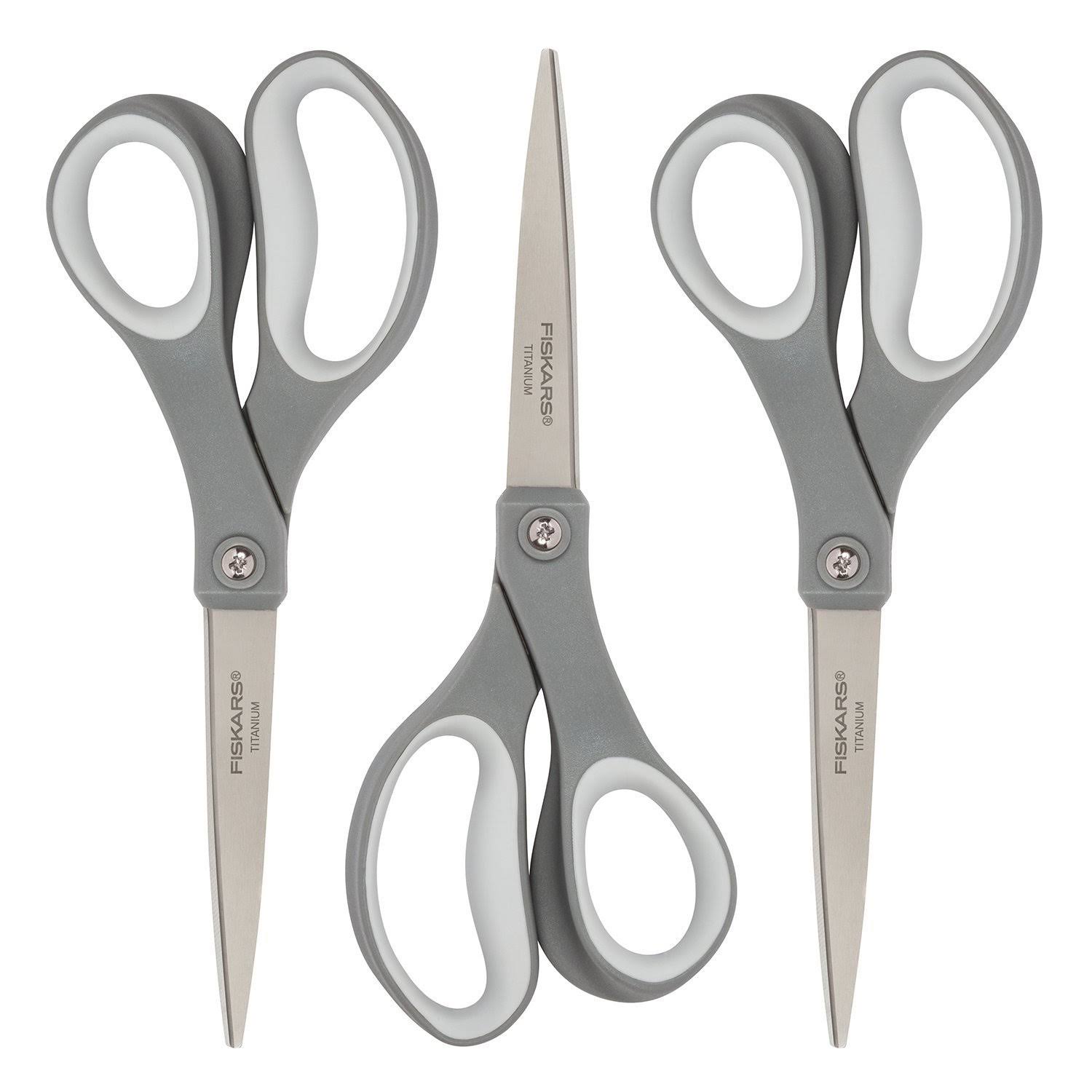 Fiskars 8 inch Titanium Softgrip Scissors, Grey 3 Pack Gray