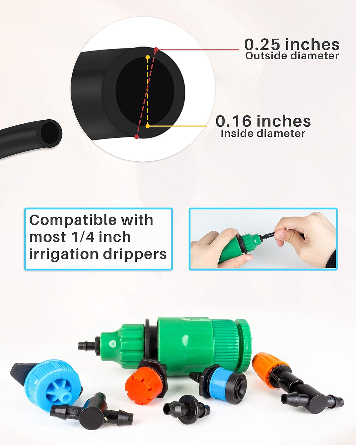 MoHern Drip Irrigation Tubing, 100 Feet 1/4 Inch Drip Line Irrigation Hose with 20 Pcs Drip Irrigation Parts, Drip Irrigation Kit Pack of 2