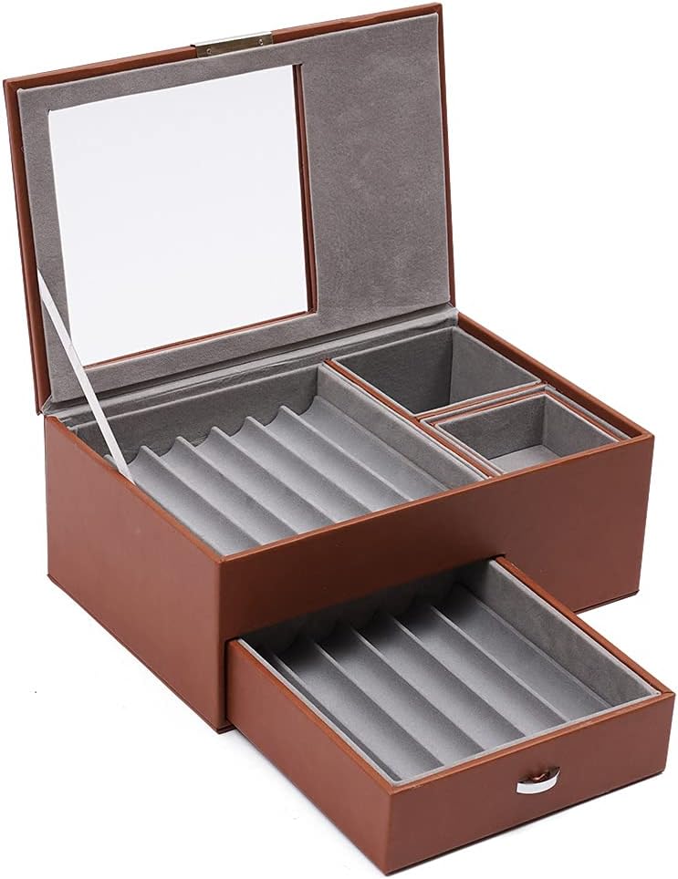 LOYALHEARTDY 16 Slots Leather Pen Display Box Pen Collector Case with Transparent Window Pack of 2