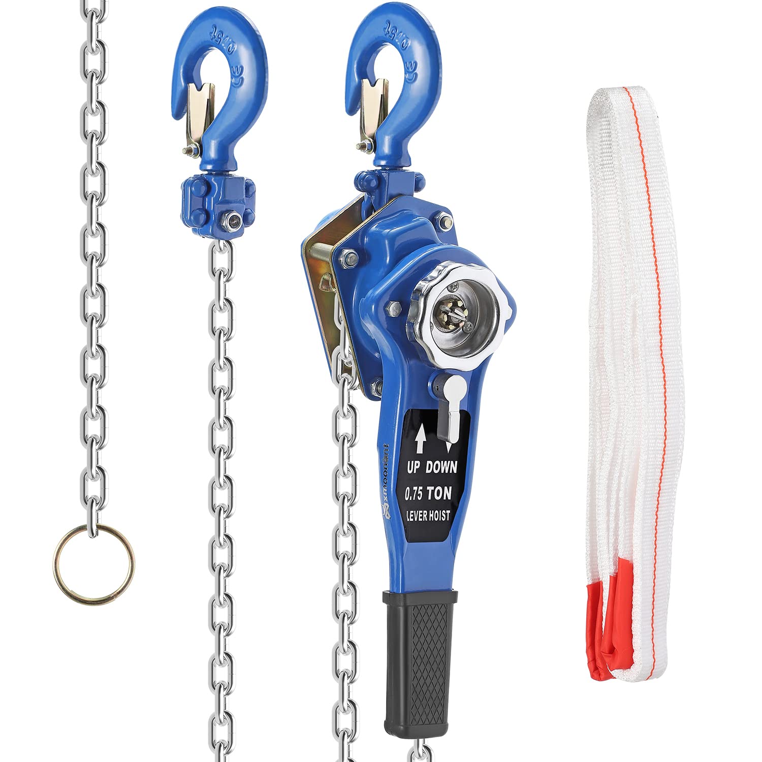 Mxmoonant Lever Chain Hoist 0.75T/1650LBS Capacity 3M/10ft Manual Block Puller Lifter with 1Pcs 1T/6.5ft Crane Towing Strap for Lifting Heavy Objects in Garage, Warehouse, Factory (3M/10FT) Pack of 2