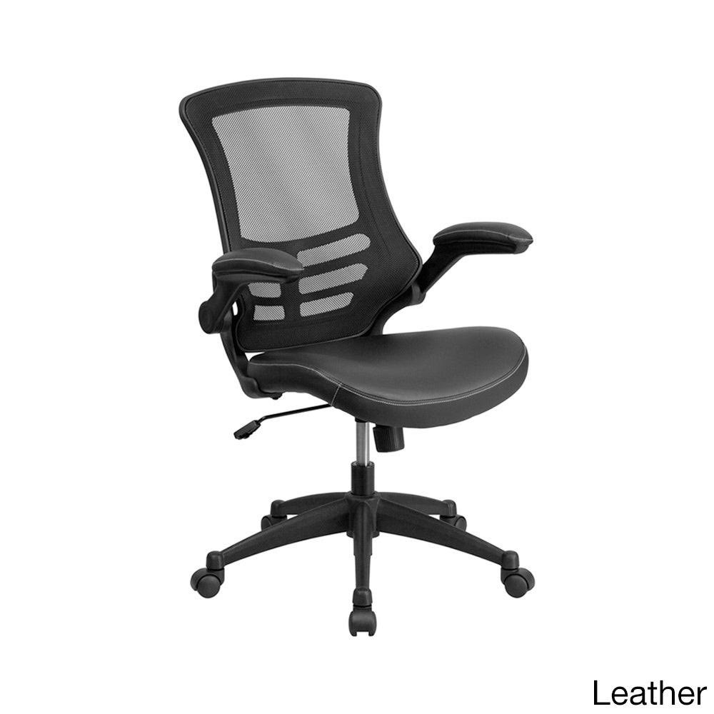Offex Mid-Back Black Mesh Swivel Task Chair with Padded Seat and Flip-Up Arms