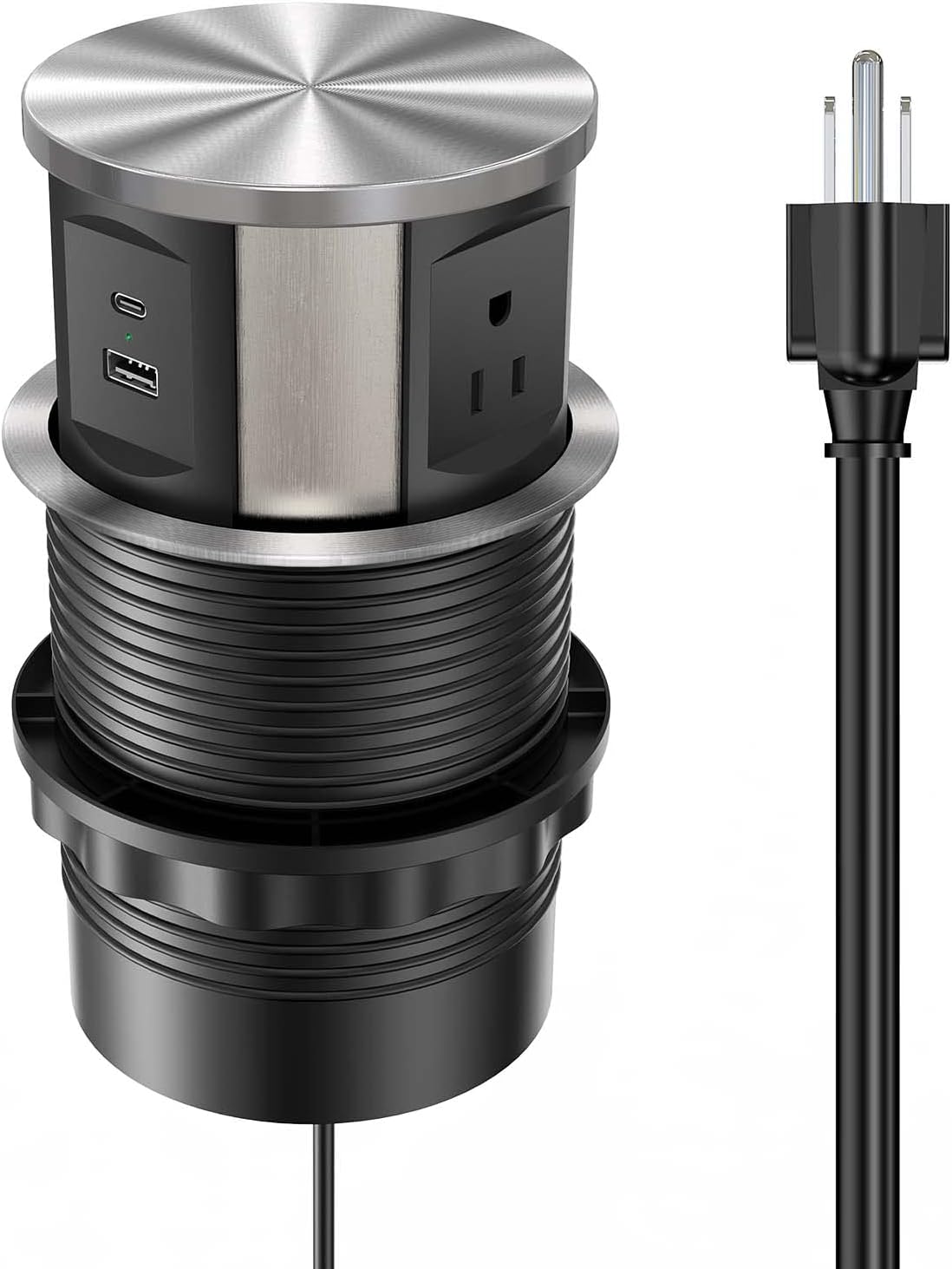 Kungfukin Pop Up Outlet, Automatic Pop Up Power Outlet with 3 AC Plug & 1 USB A and 1 USB C Port, Hidden Outlet Pop Up Socket for Kitchen Countertop Conference Table, 6 FT Extension Cord