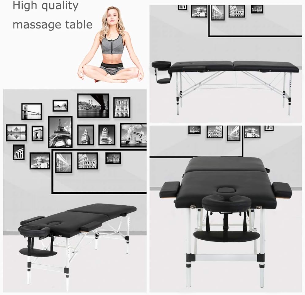 Massage Table Massage Bed Spa Bed 73 Inch Aluminium Massage Table W/Face Cradle Carry Case Height Adjustable 2 Fold Portable Facial Salon Tattoo Bed