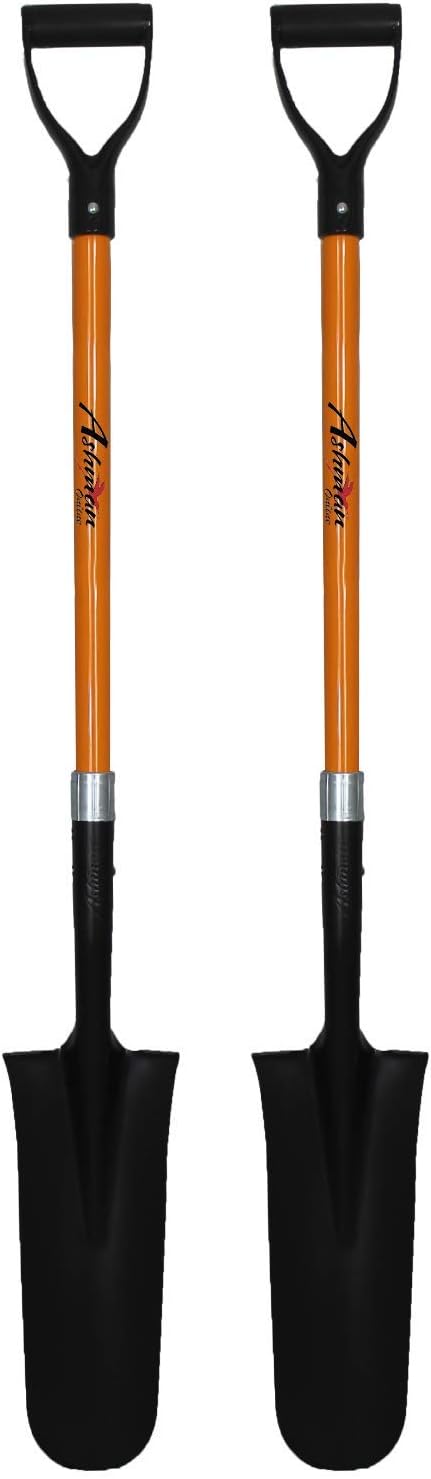 Ashman Drain Spade - 48 Inches Long Handle Spade with D Handle Grip with a Durable Handle and a Thick Metal 16 Inch Blade - Multipurpose Premium Quality Orange Shovel with Strong Build (2 Pack) Pack of 2