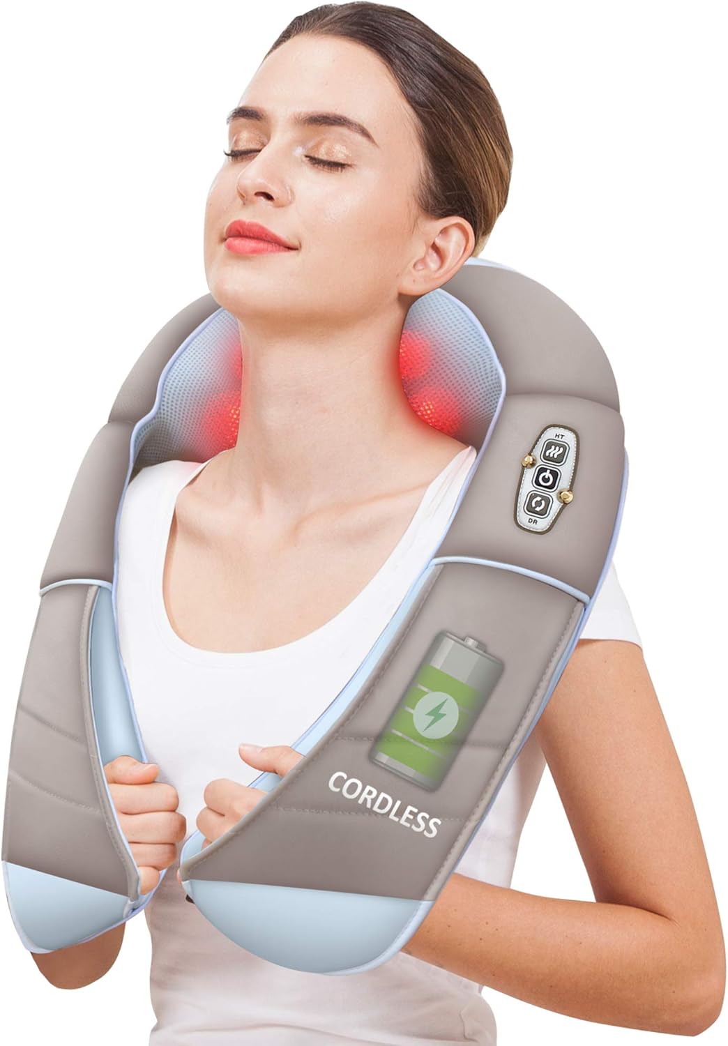 Snailax Cordless Neck Massager with Heat - Shiatsu Neck and Shoulder Back Massager, Portable Wireless Massagers for Neck and Back, Lumbar, Foot Electric Massage Pillow