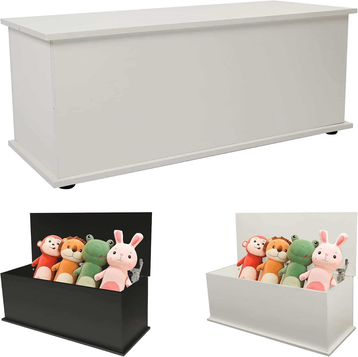 Beauty4U Toy Storage Bench, Flip Top Chest Trunk, Wood Ottoman Toy Box Bench for Entryway, Bedroom, Living Room, Organizer with Lid Home Furniture, Black