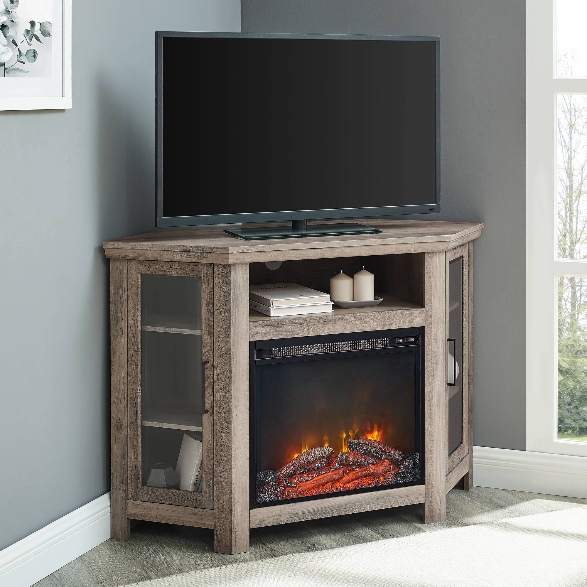 Wood Corner Fireplace Console TV Stand for TVs Up to 50x22 Gray Wash - Saracina Home