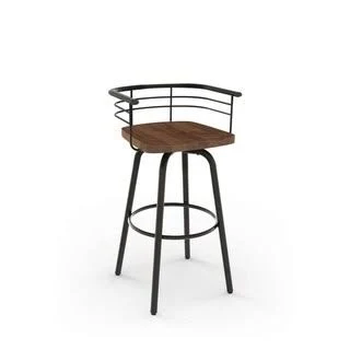 Amisco Brisk Swivel Bar Stool with Distressed Wood Seat (Brown Distressed Wood / Gun Metal), Black