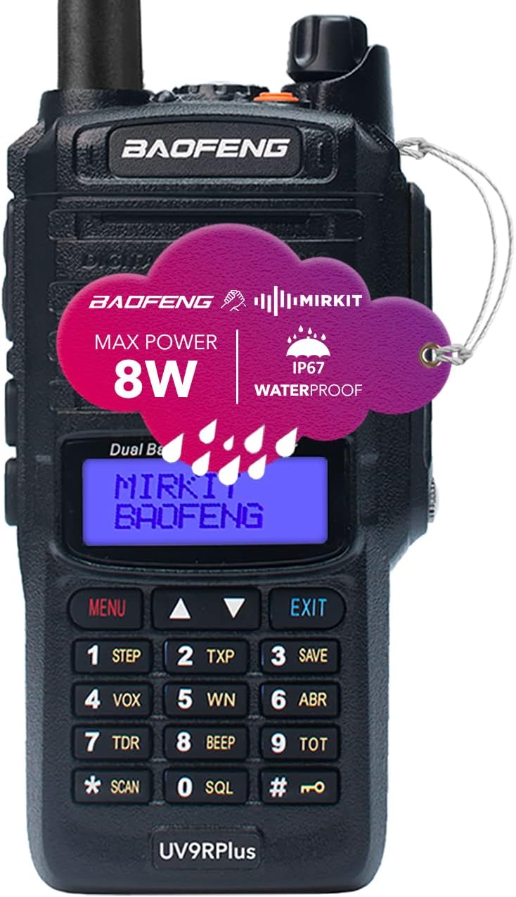 Mirkit Extra Pack Waterproof 2 Way Radio Baofeng UV-9R MK1 8 Watt Max Power & Baofeng Accessories: USB Programming Cable, 2200mAh Battery, Baofeng Mic & Acoustic Tube Earpiece, Software