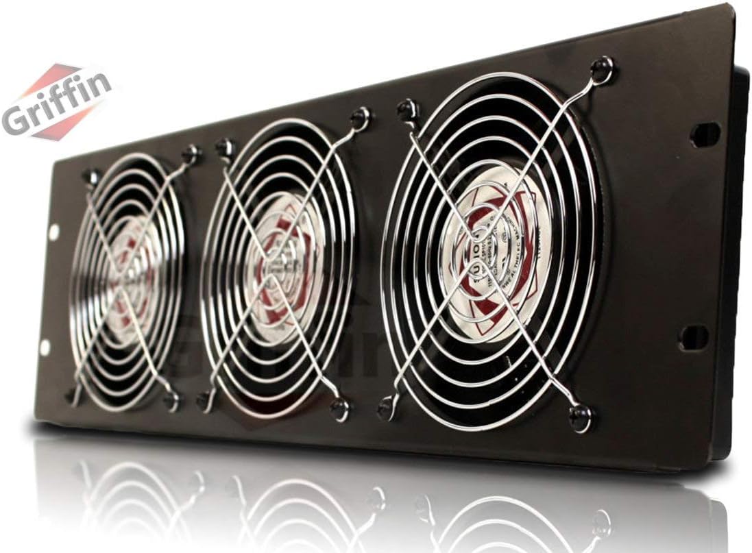 GRIFFIN Rackmount Cooling Fan | 3U Ultra-Quiet Triple Exhaust Fans, Keep Studio Audio Equipment Gear Cool | Rack Mount on Network IT System Server Rails | DJ PA AMP Temperature Control Panel Cabinet Pack of 2